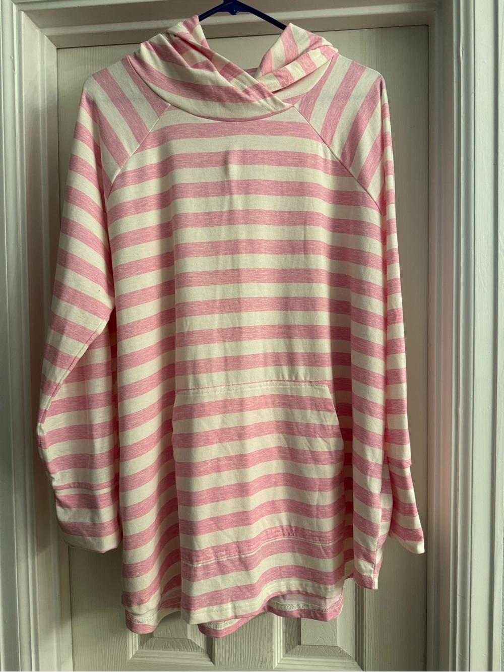 LuLaRoe Amber Pink and Cream Striped Cowl Hoodie Sweater